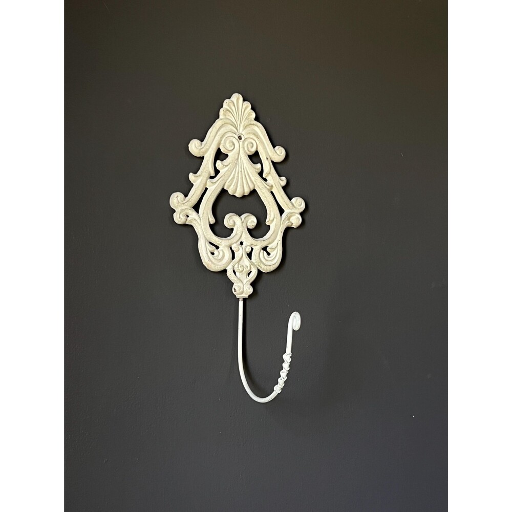 Large Vintage Off-white Cast Iron Victorian-style Wall-hanging Hook